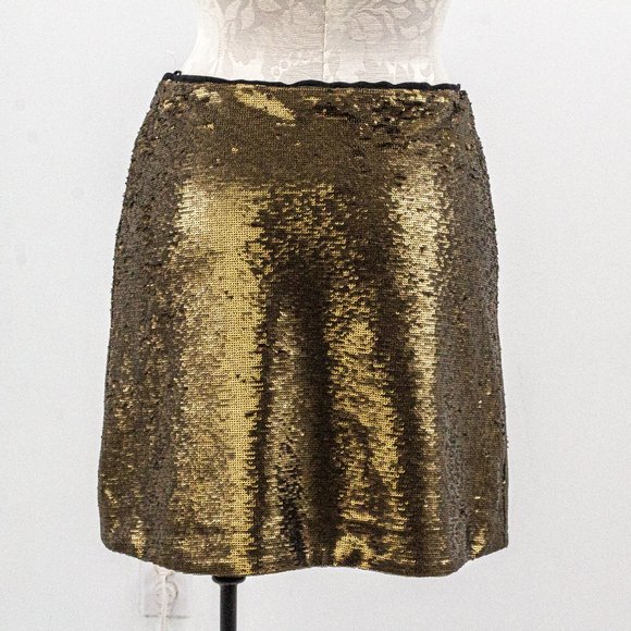 Massimo Dutti M Sequin Mini Skirt Gold Metallic - Picture 6 of 8